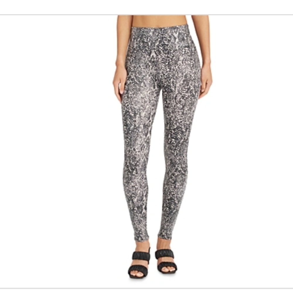Spanx Shine Grey Faux Leather Snake print Leggings size large brand new